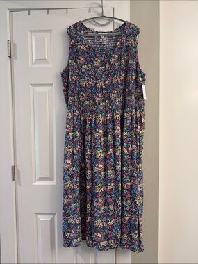 croft & barrow Navy Blue Floral Sleeveless Midi Dress